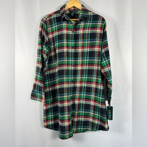 Lauren Ralph Lauren Town and Country Sleep Shirt NWT Tartan Plaid Crest Soft M